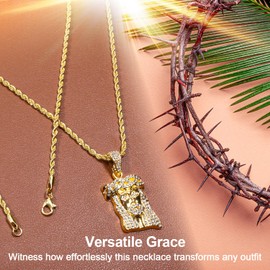 AICase Faith Jesus Pendant Necklace for Men/Women Catholic Religious Christian 18K Gold Plated Jewelry Fathers Day Dad Gifts from Daughter Son Wife, Birthday Gifts for Dad Father Daddy Present