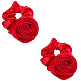 Rosojodg Hair Ties, 2Pcs Red Wine Vintage Rose Flower Silk Satin Scrunchies Hair Band Ponytail Holders, Hair Accessories for Women Girls