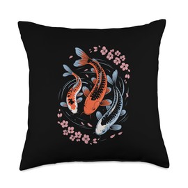 Sakura Flower Koi Fish Japanese Sakura Japanese Carp Throw Pillow
