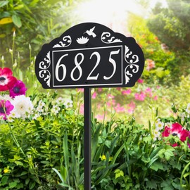 Address America USA Handcrafted Le Paris Reflective Garden Address Sign with Hummingbird & Flower