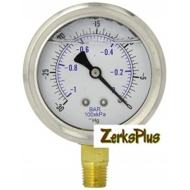 Generic Liquid Filled 2-1/2 Pressure Guage Stainless Case Lower Mount, 30"/0 hg Vacuum