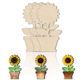 BENECREAT 3 x 30.2 x 15.7 cm Sunflower Pot Wooden Cut-Outs, Unfinished Wooden Sunflower Pot Shape Cutout Wooden Sunflower Ornament Discs for Autumn Decoration and DIY Crafts
