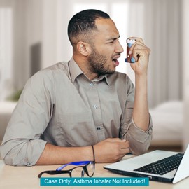 MEDMAX Asthma Inhaler Holder PU Leather Protective Travel Handy Mini Holster, Lightweight Carrying Case with Carabiner Clip, Inhaler Not Included (Case Only), Brown