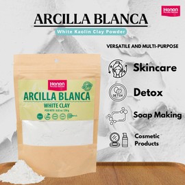 Hanan White Kaolin Clay Powder 250g Arcilla Blanca of 100% Natural for White Clay Mask Skin Detox Rejuvenation Soap Deodorant Bath Kaolin Clay for Gardening
