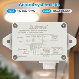 Zuomeng Ceiling Sensor Low Voltage Power Pack, 120/230/277V AC to 24V DC Power Supply with Built-in Relay System, Designed for 24V DC Sensors, Timer Switch and Control Systems