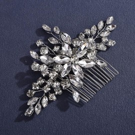 Lenjicons Bridal Crystal Hair Comb Vintage Flower Rhinestone Wedding Hair Comb Wedding Hair Accessories Luxuries Rhinestone Bridal Hairpiece for Wedding Women (silver)