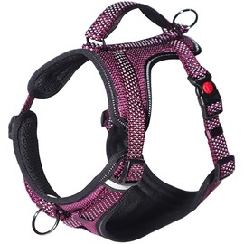 LOS ANDES Full Reflective Dog Harness Adjustable Harness No Pull Pet Harness with Front Clip, Soft Padded Dog Vest with Handle, Easy Control Dog Harnesses for Small Medium Large Dogs, Purple, S