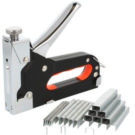 com-four® Hand Stapler with Accessories, Powerful Tool Stapler with Adjustable Shooting Force and Three Different Types of Staple Nails (Pack of 01 - Silver/Black)