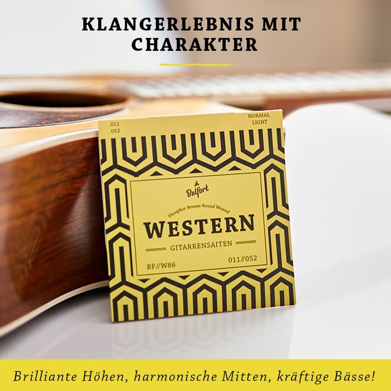 BELFORT® Guitar Strings for Western Guitar, Premium Phosphor Bronze (3