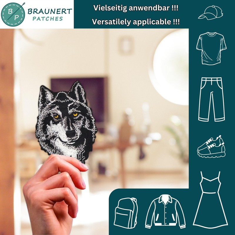 Wolf Head Black Grey Iron On Sew On Patch Iron-On