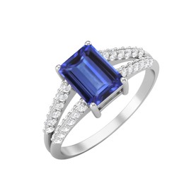 MOONEYE 925 Sterling Silver 7x5mm Emerald Cut Natural Tanzanite Gemstone Women's Solitaire Engagement Ring (Silver, 9)