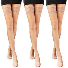 YOUSHY Women's Garter Stockings, 3-Pair Set, Knee High Slip Resistant Stockings, Skin