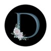 Letter D Teal Blue Floral Initial Monogram on Black