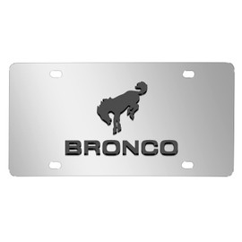 iPick Image for Ford Bronco 3D Dark Gray Logo on Mirror Chrome Stainless Steel License Plate