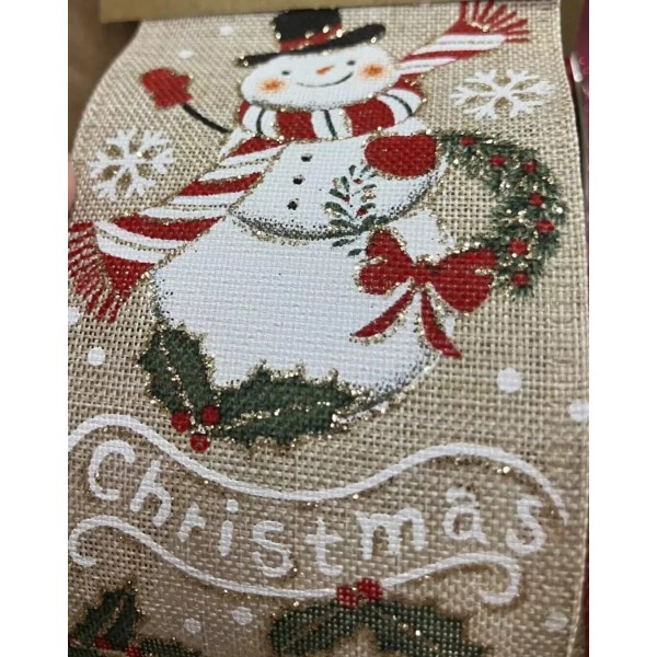 Premium 5 yards Rustic Tan White Snowman 2 1/2" Wired