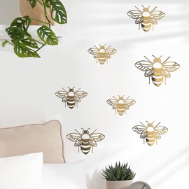 Golden Bee Wall Decals Honey Bee Wall Decor Bee Wall Stickers Gold Honey Bee Decals,Removable DIY Bee Decoration Decals,Nursery Playroom Decorations Wall Treatments and Supplies,Home Décor Accents
