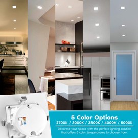 Luxrite 4 Inch Square Recessed LED Can Lights, Color Temperature Selectable 2700K | 3000K | 3500K | 4000K | 5000K, Dimmable Recessed Lights, 750 Lumens, Energy Star, Wet Rated, Baffle Trim (6 Pack)