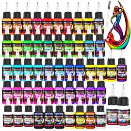 Airbrush Paint - 54 Colors with 2 Airbrush Thinners, Ready to Spray Air Brush Painting Set, Water Based Acrylic Paint for Model, Car, Metal, Fabric, Artists Beginners 4 Types of Colors