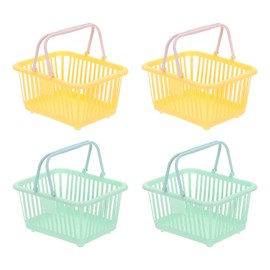 PATIKIL 4PCS Mini Shopping Basket, Small Plastic Basket Mini Storage Basket Grocery Tiny with Handles Organizer Filtered Water for Organizing Toys Eggs Fruits Snacks,Yellow Green