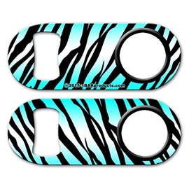 BarConic Mini Bottle Opener with Retractable Reel - Teal Zebra