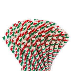 Paper Straws Long Italia Design, Pack of 100, 23 cm Long, 7 mm Diameter, Italian Flag, Tricolour, Biodegradable, Environmentally Friendly, Disposable Drinking Straw (Long)