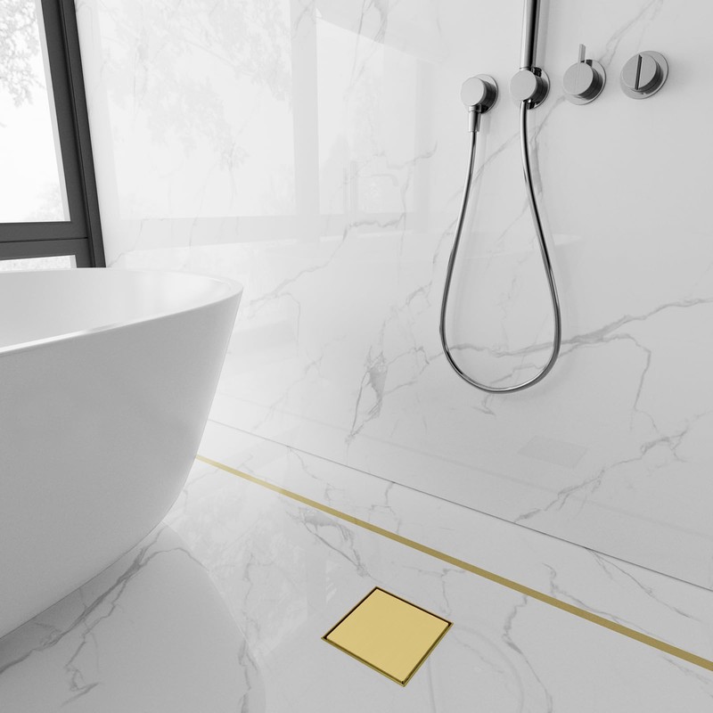 6-Inch Square Shower Drain with Tile Insert Grate, SUS 304