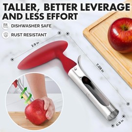 Premium Apple Corer - Easy to Use Durable Apple Corer Remover for Pears, Bell Peppers, Fuji, Honeycrisp, Gala and Pink Lady Apples - Stainless Steel Cupcake Corer - Red, Pineapple Corer, Apple Peeler