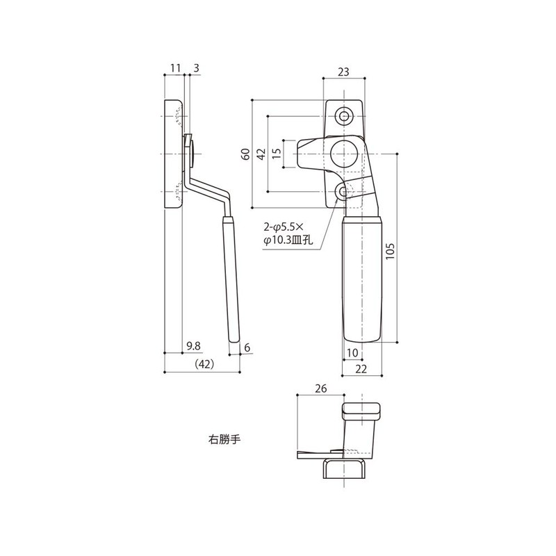 中西産業 開窓 カムラッチハンドル R SUS-685