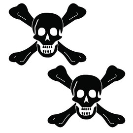 Auto Vynamics - PPFS-JR08-10-GBLA - Gloss Black Vinyl Jolly Roger Pirate Flag Symbol Decal - Richard Worley Skull & Crossbones (Crossed Bones) Design - Matching Pair - (2) Piece Kit - 10-by-8-inches