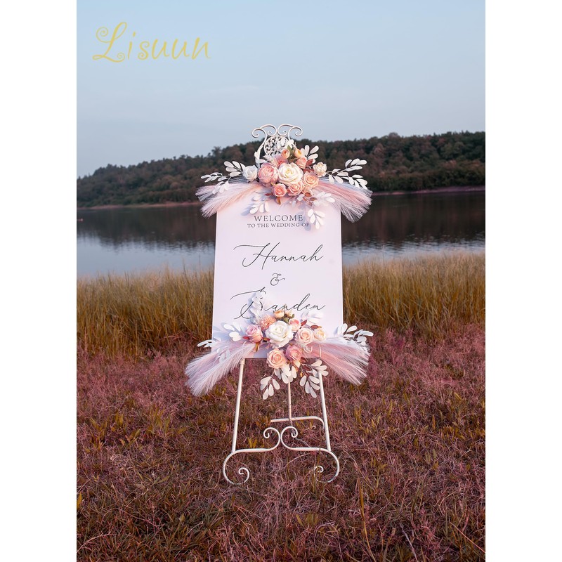 Lisuun Artificial Wedding Welcome Sign Flowers and Backdrop Swags, 2