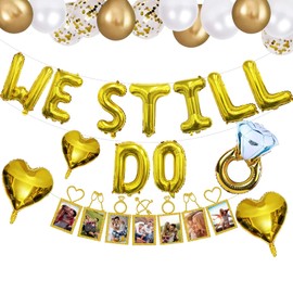 TOLONAG We Still Do 21pcs Gold Foil Balloons & Banner - Anniversary Decorations for Vow Renewal & Wedding Celebrations - Adults & Couples