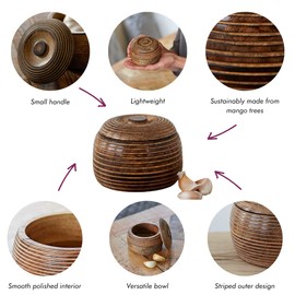 Paper High Hand Carved Mango Wood Bowl with Lid | Fair Trade | Handmade | Sustainable Wooden Storage Bowls (Small)