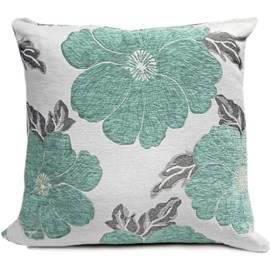 Duck Egg Blue Poppy Flower Faux Chenille Cushion Cover 18" (45cm) PRICED SINGLY