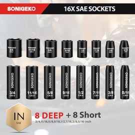 SONIGEKO 48-Piece 3/8" Drive Impact Socket Set CR-V Steel