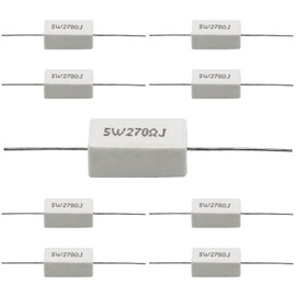 Cement Resistor,10 PCS 5W 270 Ohm 5% Axial Lead Wire Resistor White Wound Fixed Ceramic Cement Resistors Wirewound Cement Power Resistors Flame Heat Moisture Resistance Precharge Horizontal Resistors