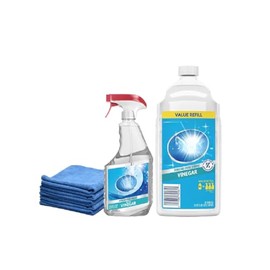 Zoova Glass Cleaner Vinegar Trigger Spray 23oz Bottle, and a 67.6oz Refill, with 5-pack Microfiber Cleaning Cloths.