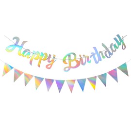 Festicreamy 2PCS Multicolor Happy Birthday Banner Sign - Happy Birthday Bunting Banner Garland for Women Girls Baby Kids Baby Shower Party Decorations Bunting Flag Birthday Party Supplies