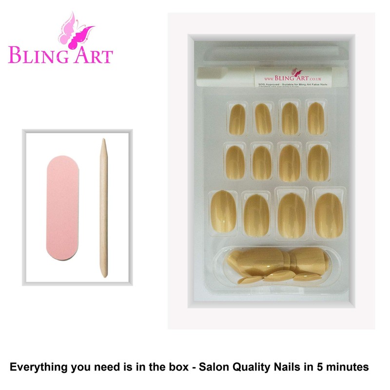 False Nail Bling Art Gold Pearl Oval 24 False Nails Tips