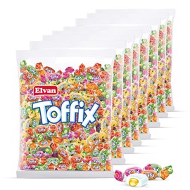 TOFFIX | Fruit Chews Assorted Bulk Candy 250+ Pieces | Center-Filled Soft Fruit Chews Candy - Individually Wrapped - 2.2 Pound (Orange, Strawberry, Pineapple, Watermelon, Apple), Pack of 8
