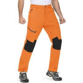 MAGCOMSEN Mens Hiking Pants - Waterproof, Warm Snow & Ski Pants - Orange
