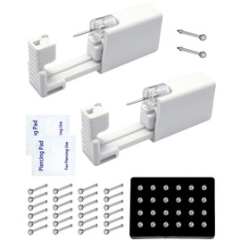 Nose Pierce Kit, Disposable Safe Piercing Kit, Nose Stud Pierce Gun with 24 Pcs Nose Studs (Silver)