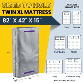 (Twin XL) 10 Mil Thick - Moving and Storage Mattress Bag w Zipper and 8 Carrying Handles - Waterproof - UV Resistant - Heavy Duty - Long Lasting (Silver/Purple)