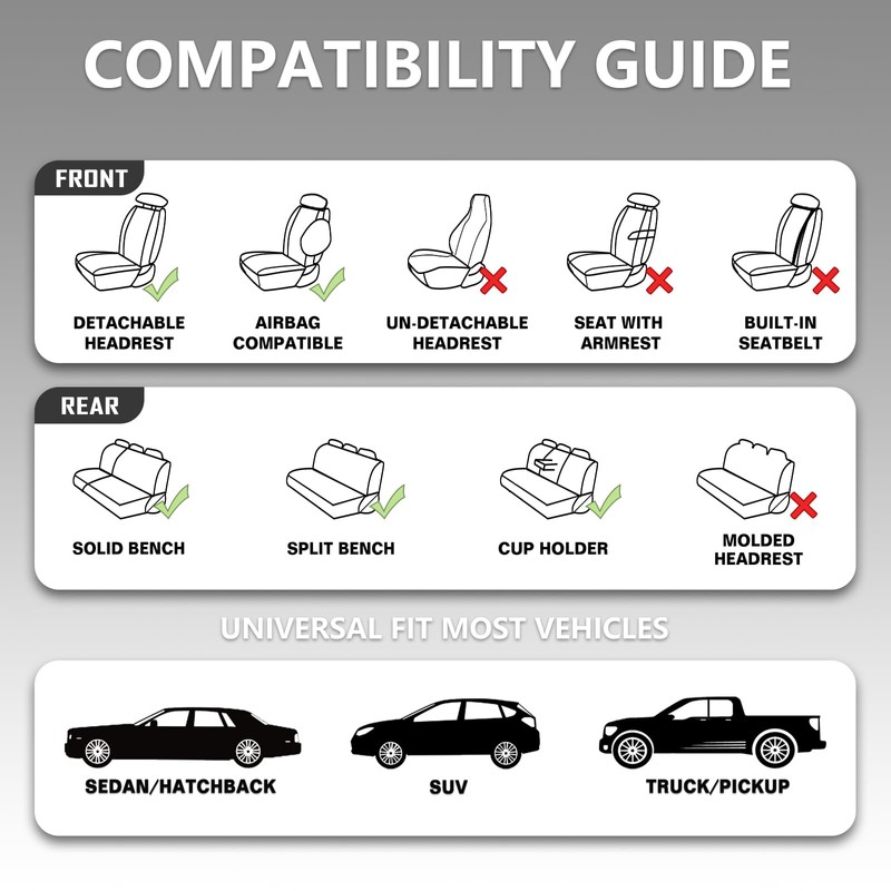 GEEYONTEK Car Seat Cover Front Set, Front and Rear 2