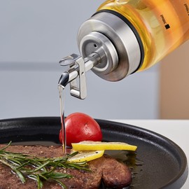 Verdental 10 oz Glass Olive Oil Dispenser Bottle with Stainless Steel Pour Spout for Cooking Oil, Syrups, Vinegar, Sauces, Wines with Non-slip Silicone Ring and Labels (300 ML)