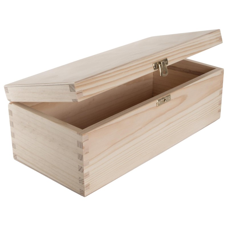 WooDeeDoo Oblong Wooden Storage Box with Hinged Lid and Clasp