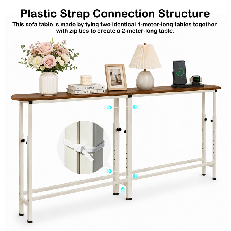Narrow Console Table, 78.8" Sofa Table Adjustable Height Behind Couch