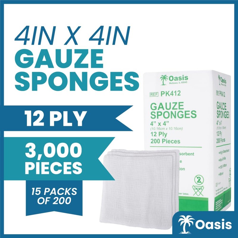4 x 4 inch Gauze Sponges, 100% Cotton, 12-Ply Woven