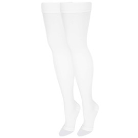 NuVein Medical Compression Stockings, 20-30 mmHg Support, Women & Men Thigh Length Hose, Open Toe - 2X-Large - White