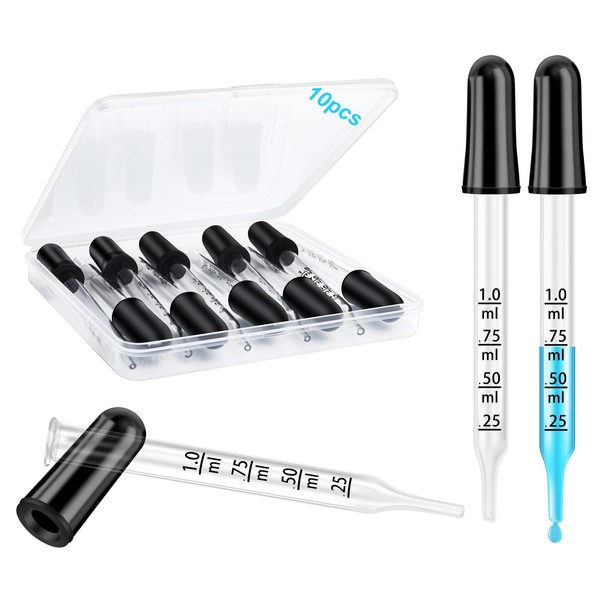 Herain Dropper Pipette-10 Pcs, 1ml Glass Eye Dropper for Medicine,