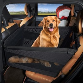 Dog Car Seat for Large Medium Dogs with Seat Belt, Back Seat Extender for Dogs, Waterproof Dog Car Seat Cover for Backseat, Pet Bed for Cars Hammock with Storage Pocket (Black)